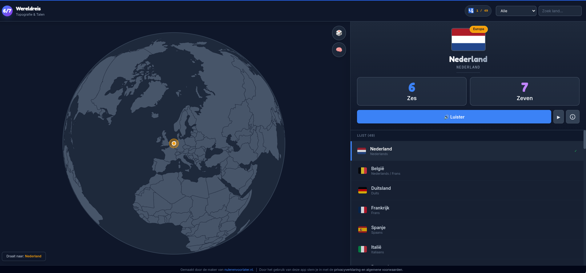 Screenshot van 6/7 Wereldreis Topografie app