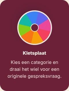 Screenshot van Kletspraat.Online met categorieen en gesprekswiel
