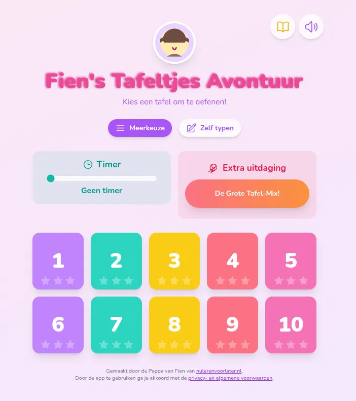 Screenshot van Fien Tafeloefenen app