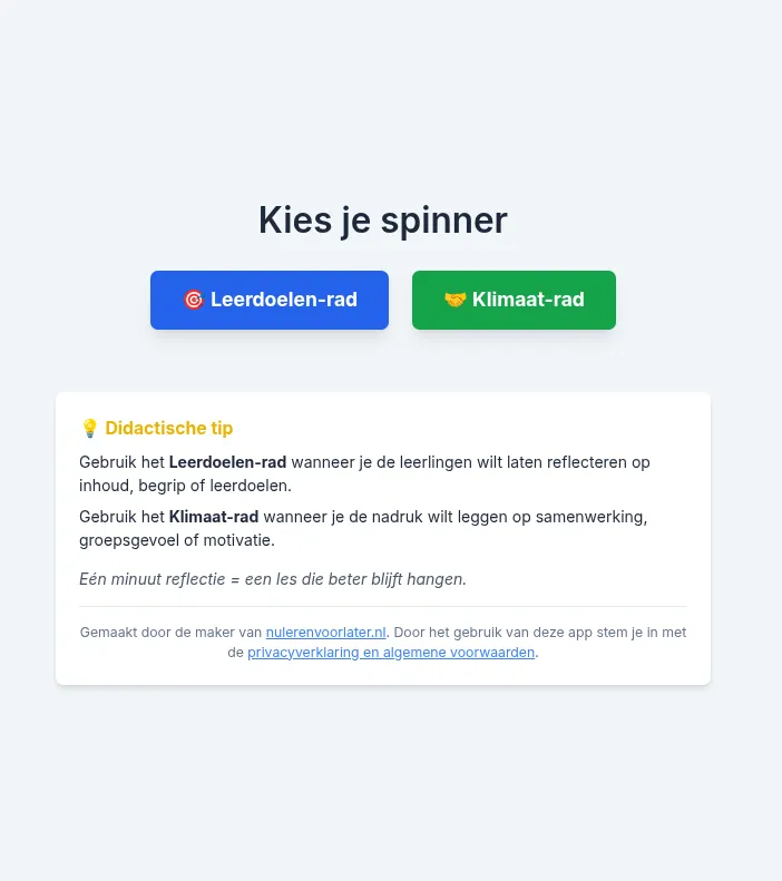 Screenshot van Lesdoel Spinner app